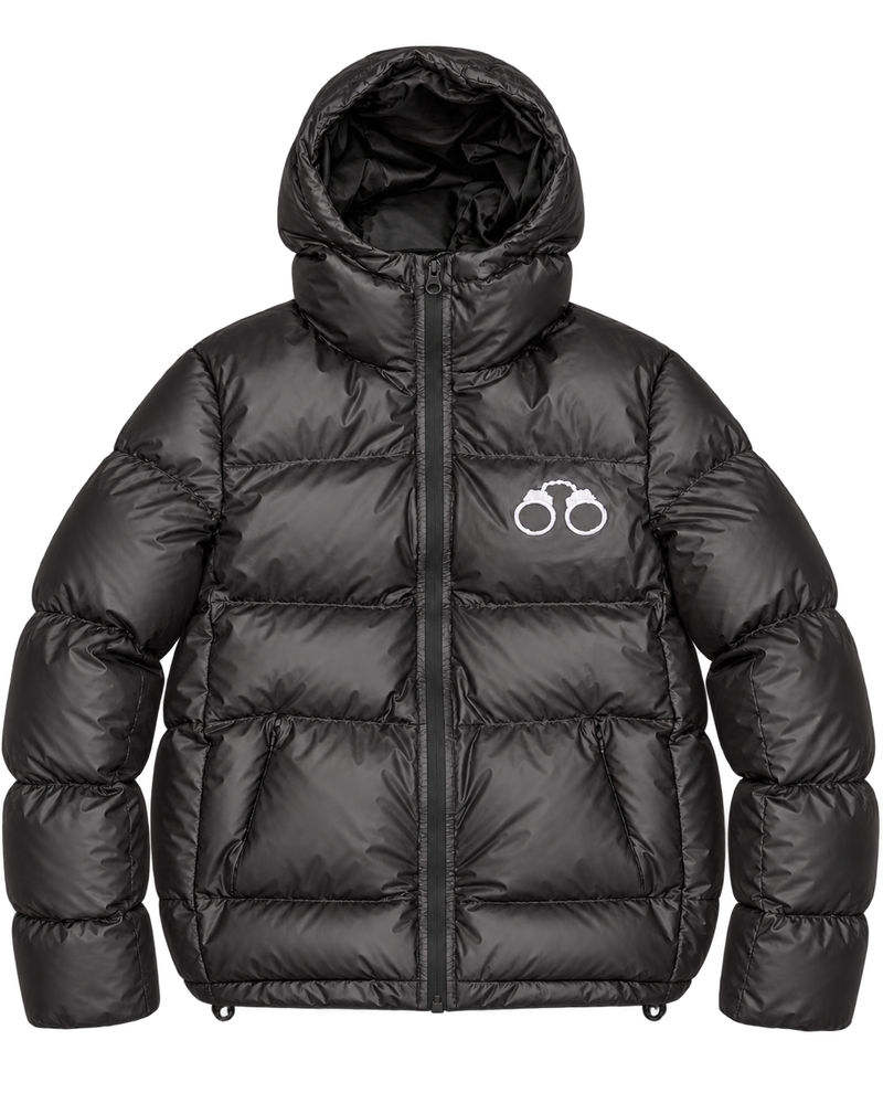 CROOKSLDN Double-Agent Puffa, a heat-reactive puffer jacket with Crooks handcuff embroidery on the chest and hood, a padded fit and concealed hand pockets.