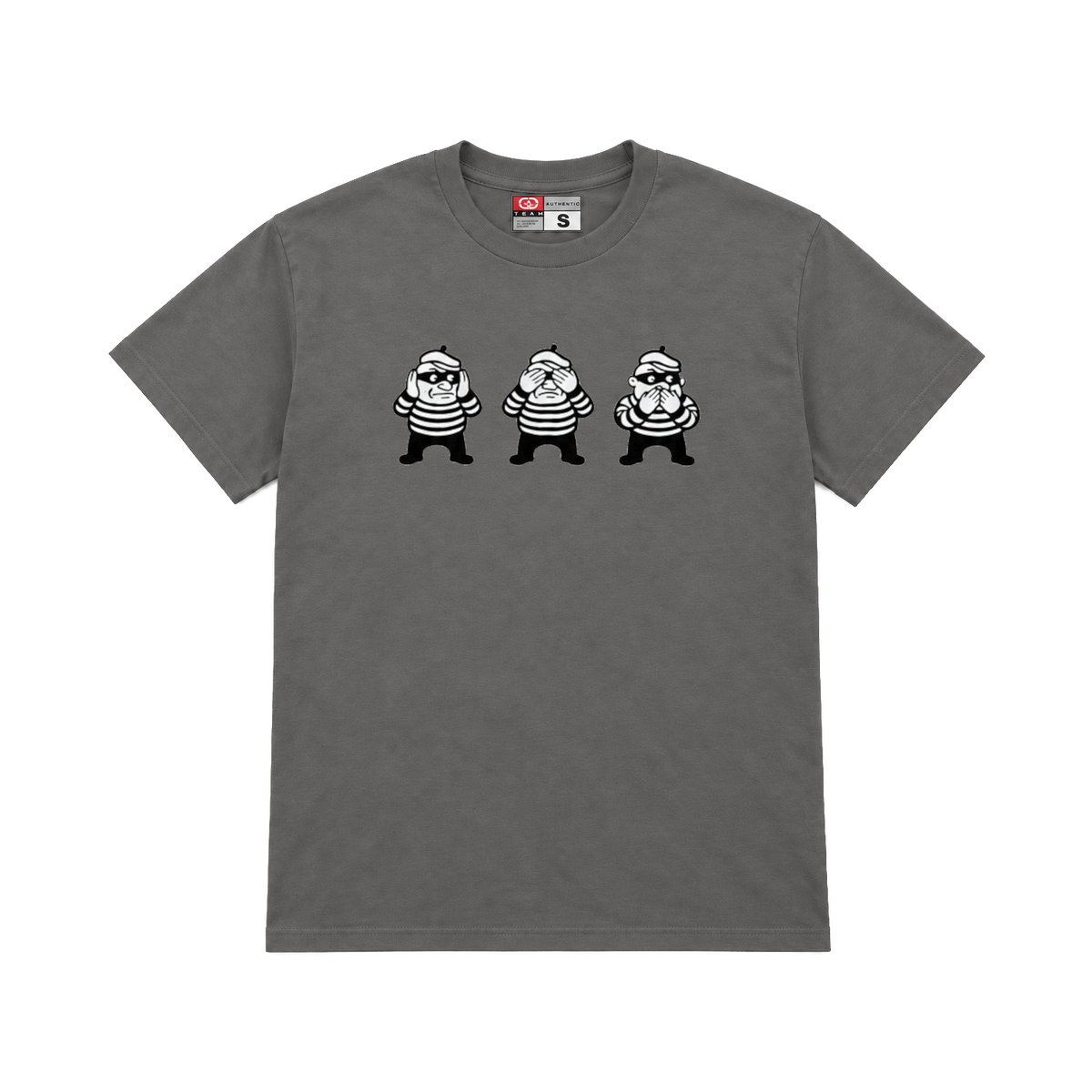 CROOKSLDN charcoal T-shirt with the 3 CLIVES graphic on the chest