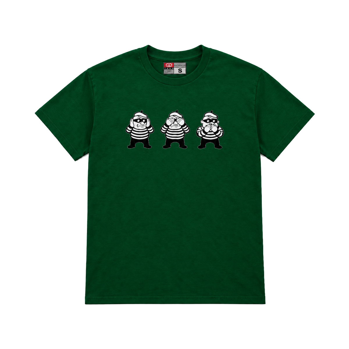 CROOKSLDN green T-shirt with the 3 CLIVES graphic on the chest