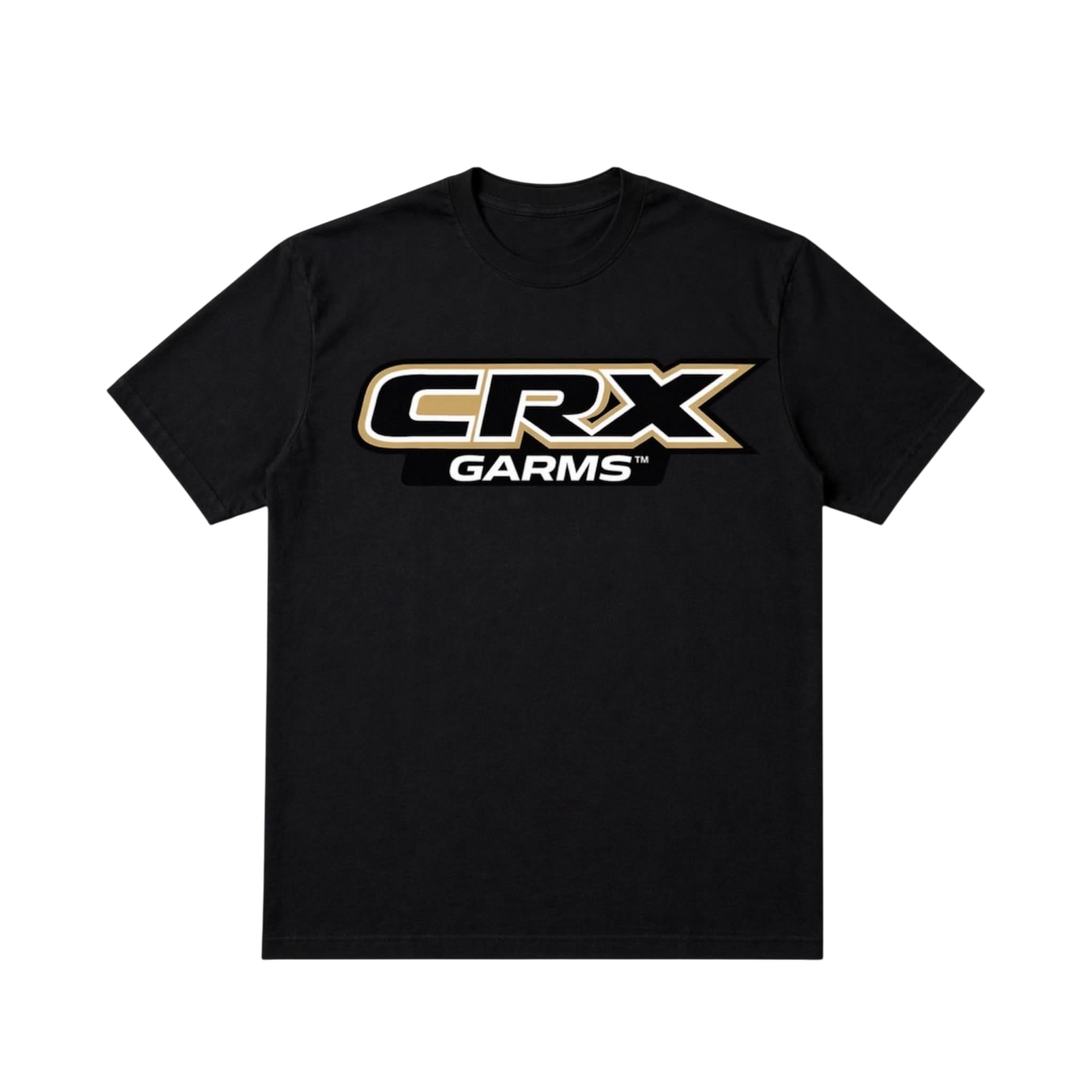 CROOKSLDN black premium cotton t-shirt featuring a bold CRX GARMS logo graphic on the chest.