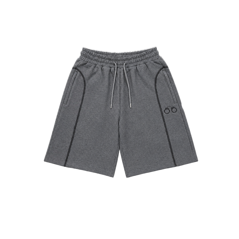 CROOKSLDN charcoal brushed fleece Cellblock shorts with a relaxed fit, drawstring waist, and 3D embroidery detail.