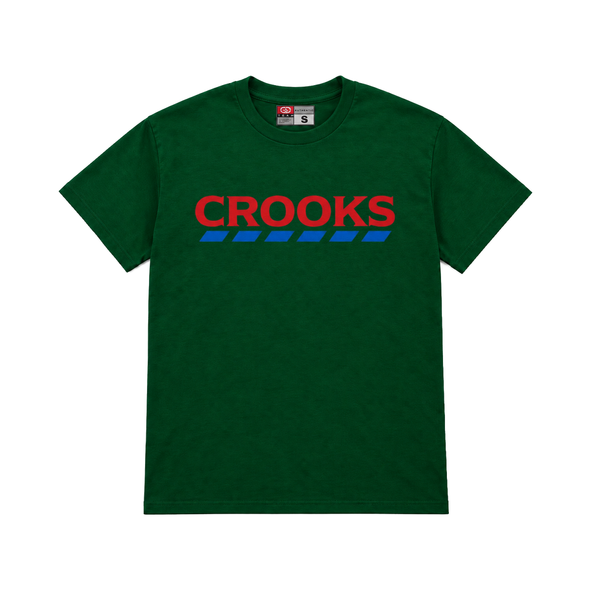 CROOKSLDN green T-shirt with the CROOKS EXPRESS graphic on the chest