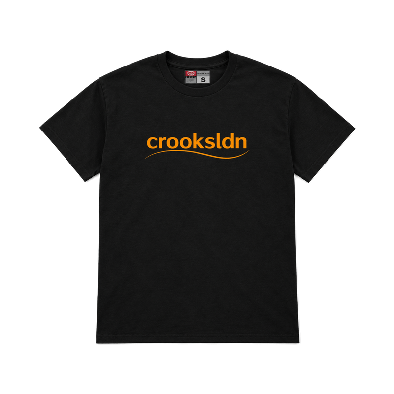 CROOKSLDN black T-shirt with the CROOKSBURY’S graphic on the chest