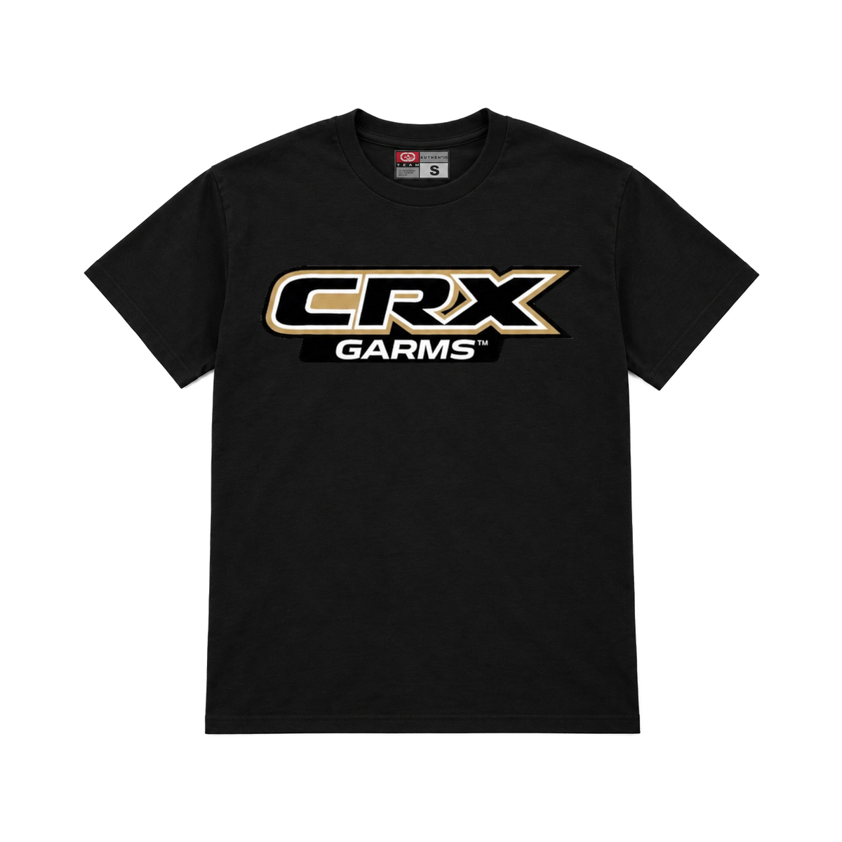 CROOKSLDN black T-shirt with the CRX GARMS graphic on the chest