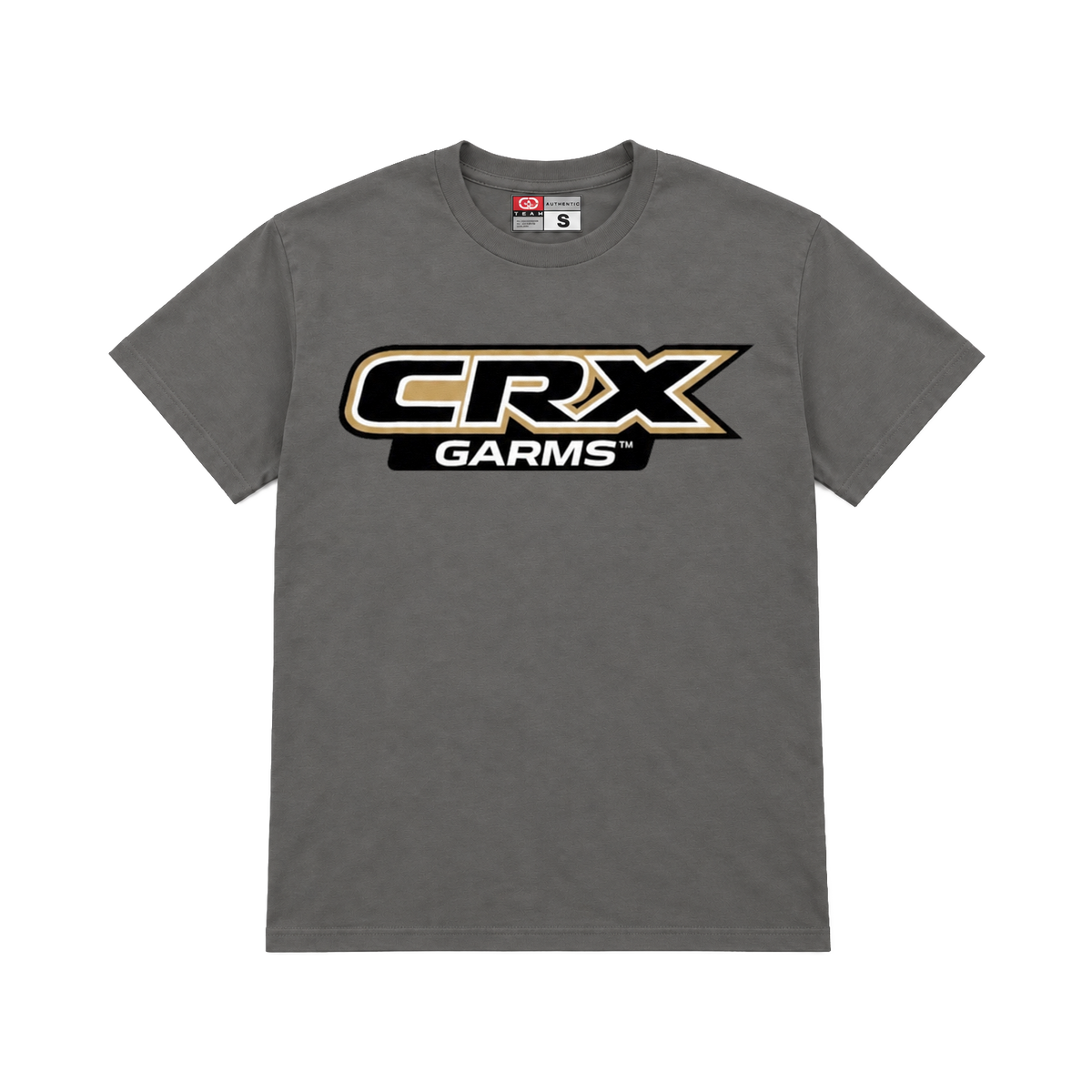 CROOKSLDN charcoal T-shirt with the CRX GARMS graphic on the chest