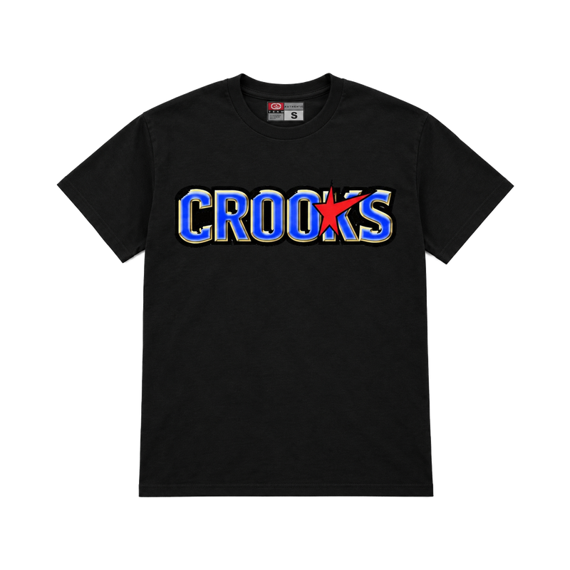 CROOKSLDN black T-shirt with the CRXST★RZ graphic on the chest