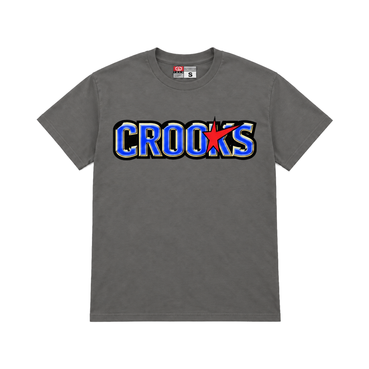 CROOKSLDN charcoal T-shirt with the CRXST★RZ graphic on the chest