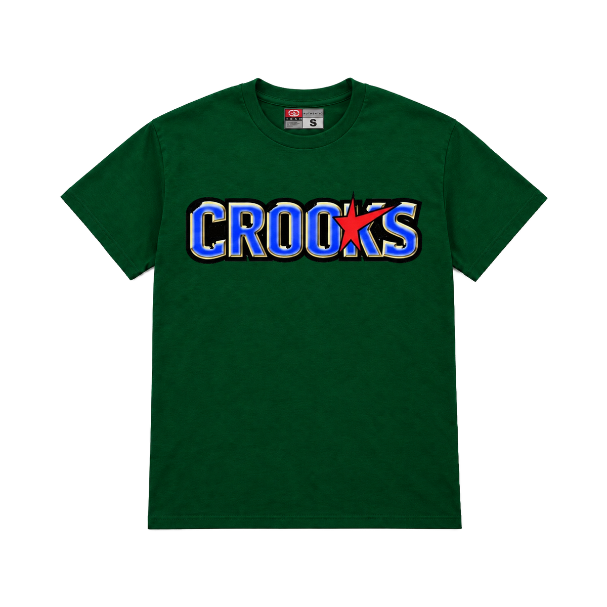 CROOKSLDN green T-shirt with the CRXST★RZ graphic on the chest