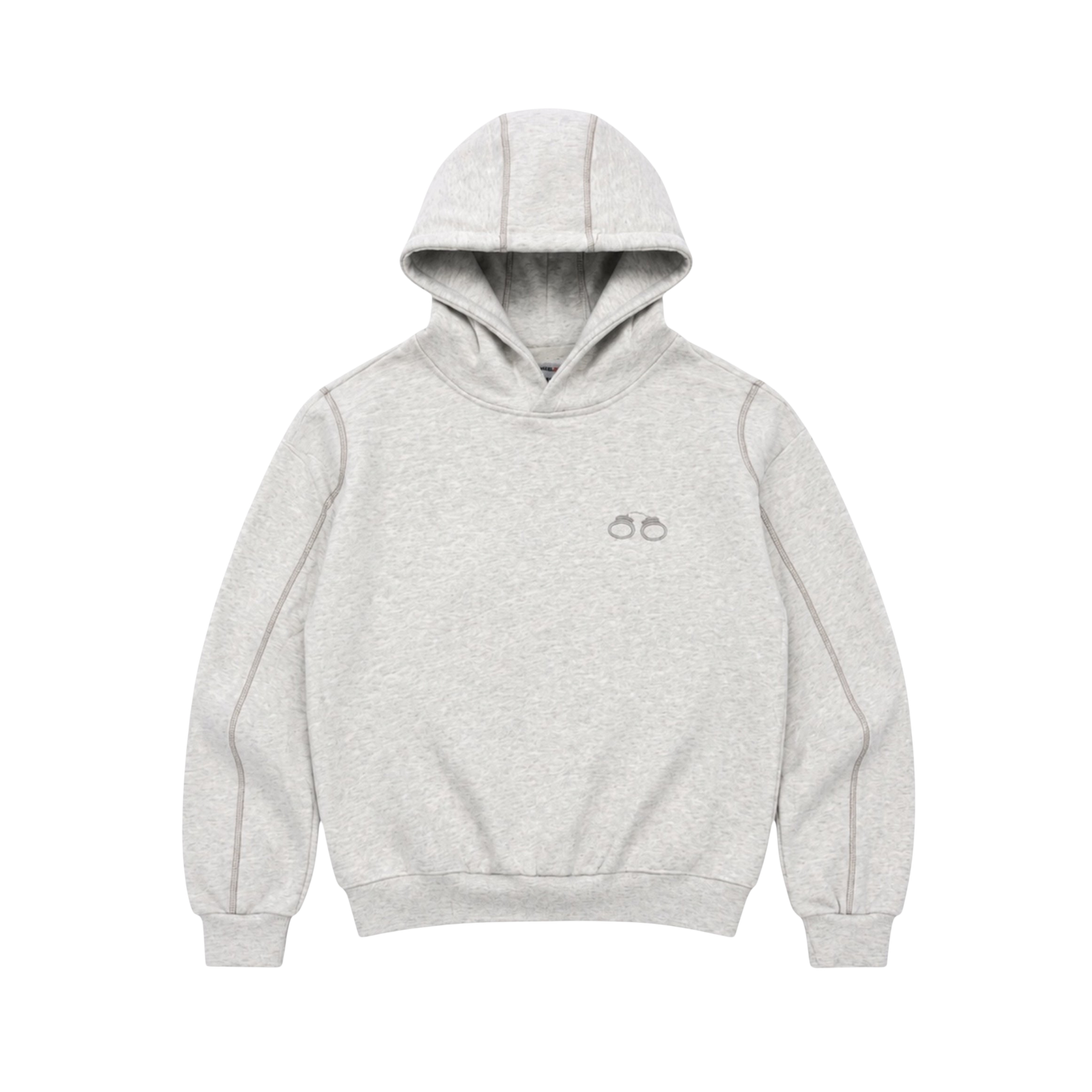 CROOKSLDN grey Convict hoodie in heavy 550gsm brushed fleece with a baggy fit and small embroidered handcuff logo.