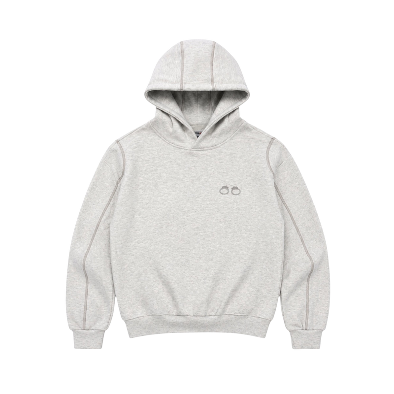 CROOKSLDN grey Convict hoodie in heavy 550gsm brushed fleece with a baggy fit and small embroidered handcuff logo.