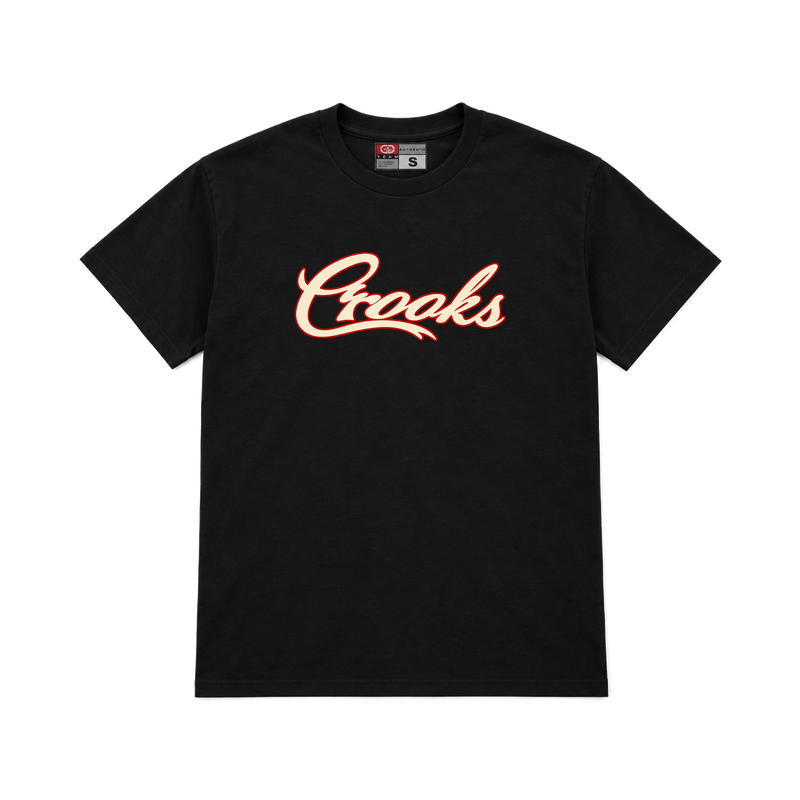 CROOKSLDN black T-shirt with the MAJOR LEAGUE CROOKS graphic on the chest