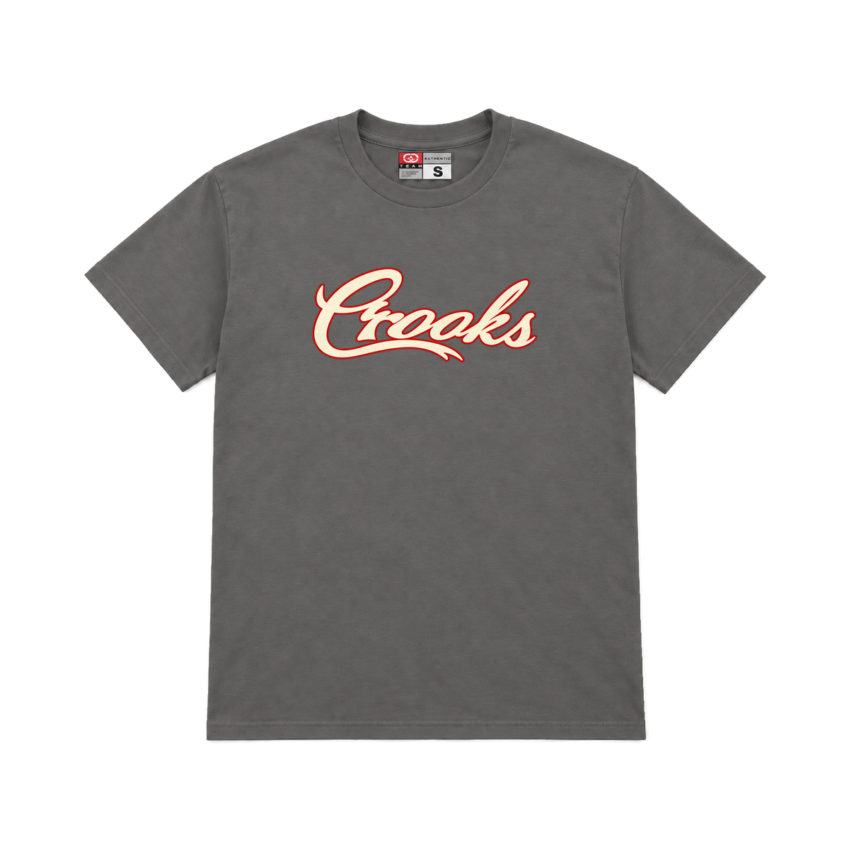 CROOKSLDN charcoal T-shirt with the MAJOR LEAGUE CROOKS graphic on the chest