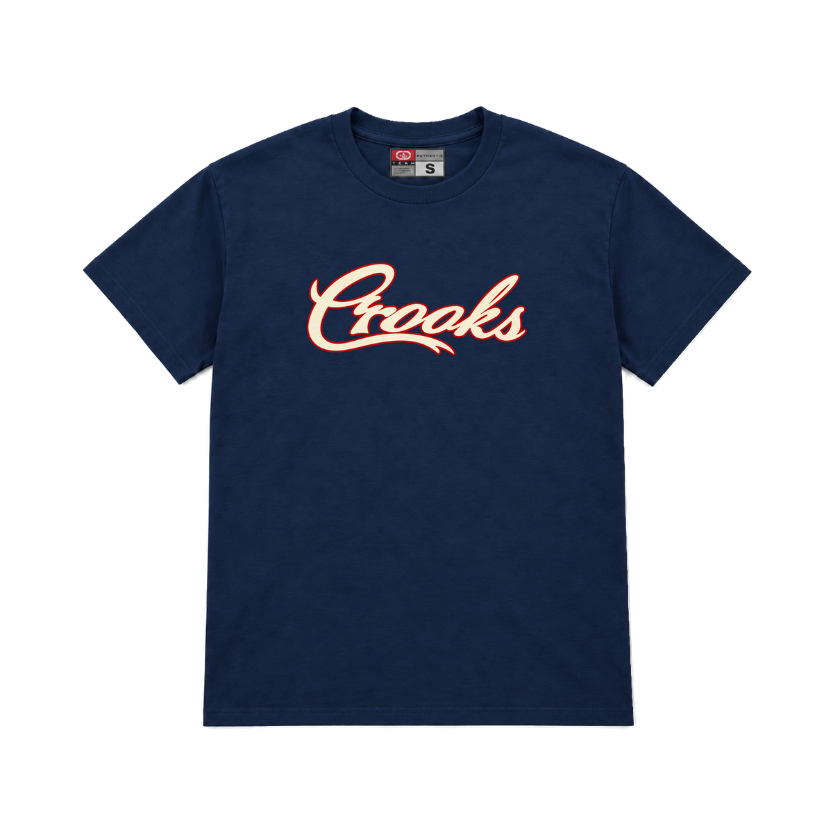 CROOKSLDN navy T-shirt with the MAJOR LEAGUE CROOKS graphic on the chest