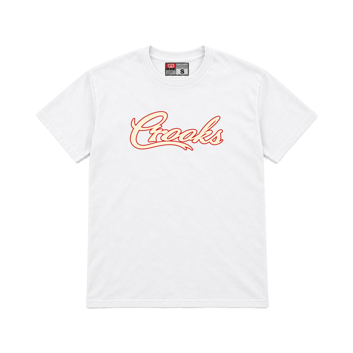 CROOKSLDN white T-shirt with the MAJOR LEAGUE CROOKS graphic on the chest
