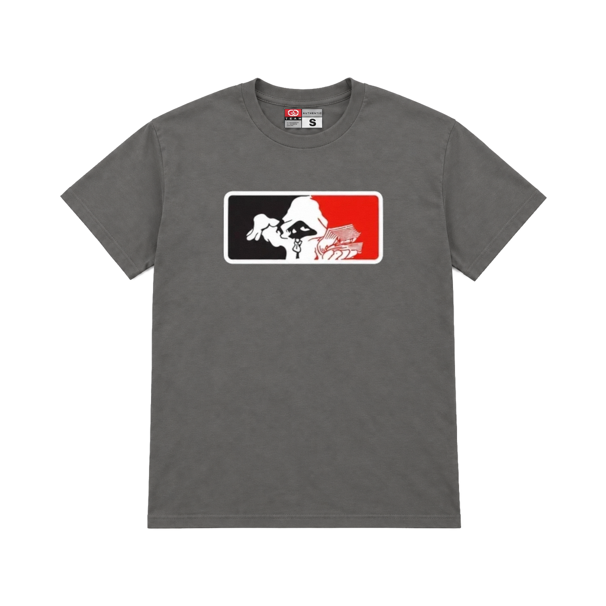 CROOKSLDN charcoal T-shirt with the MONEY CLIVE graphic on the chest