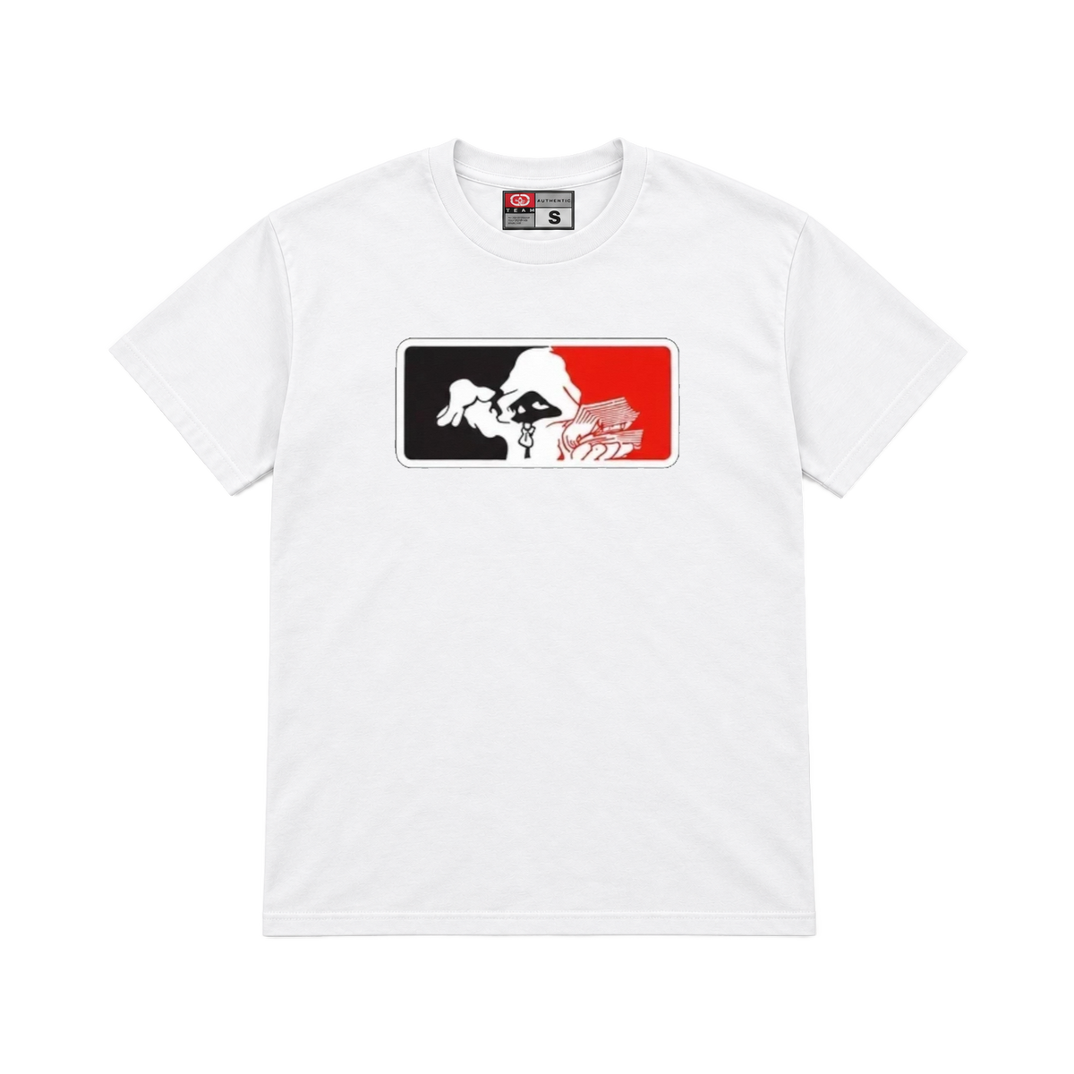 CROOKSLDN white T-shirt with the MONEY CLIVE graphic on the chest