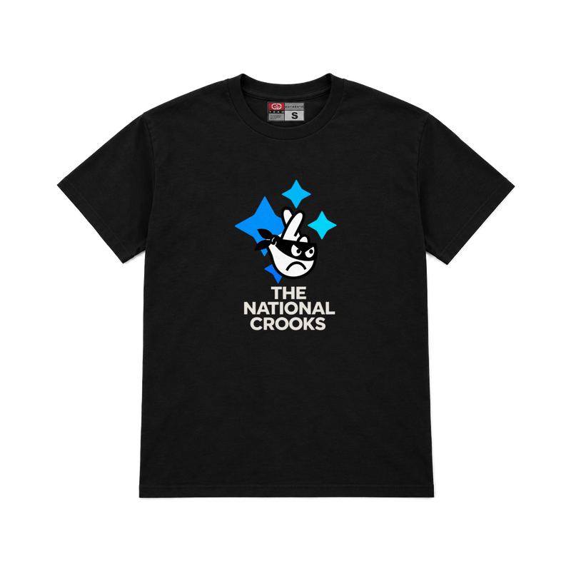 CROOKSLDN black T-shirt with the NATIONAL CROOKS graphic on the chest