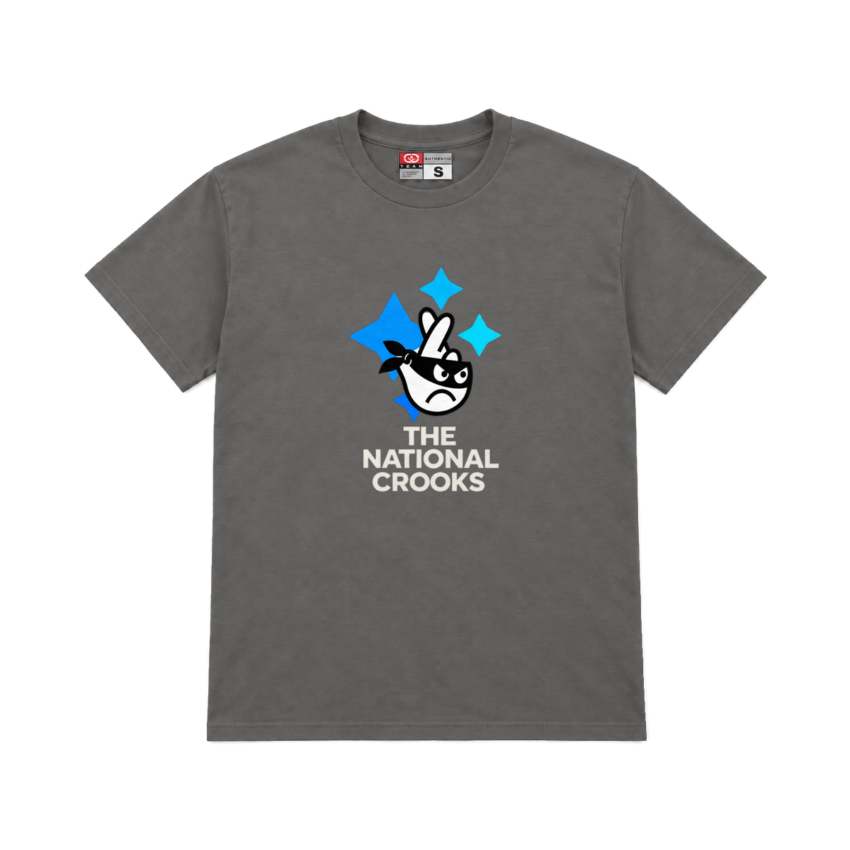 CROOKSLDN charcoal T-shirt with the NATIONAL CROOKS graphic on the chest