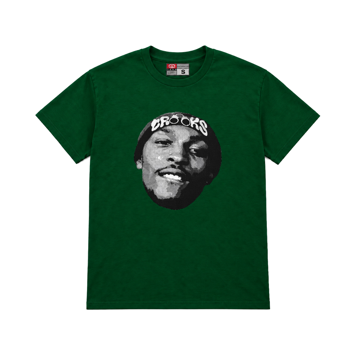 CROOKSLDN green T-shirt with the OG CROOK graphic on the chest