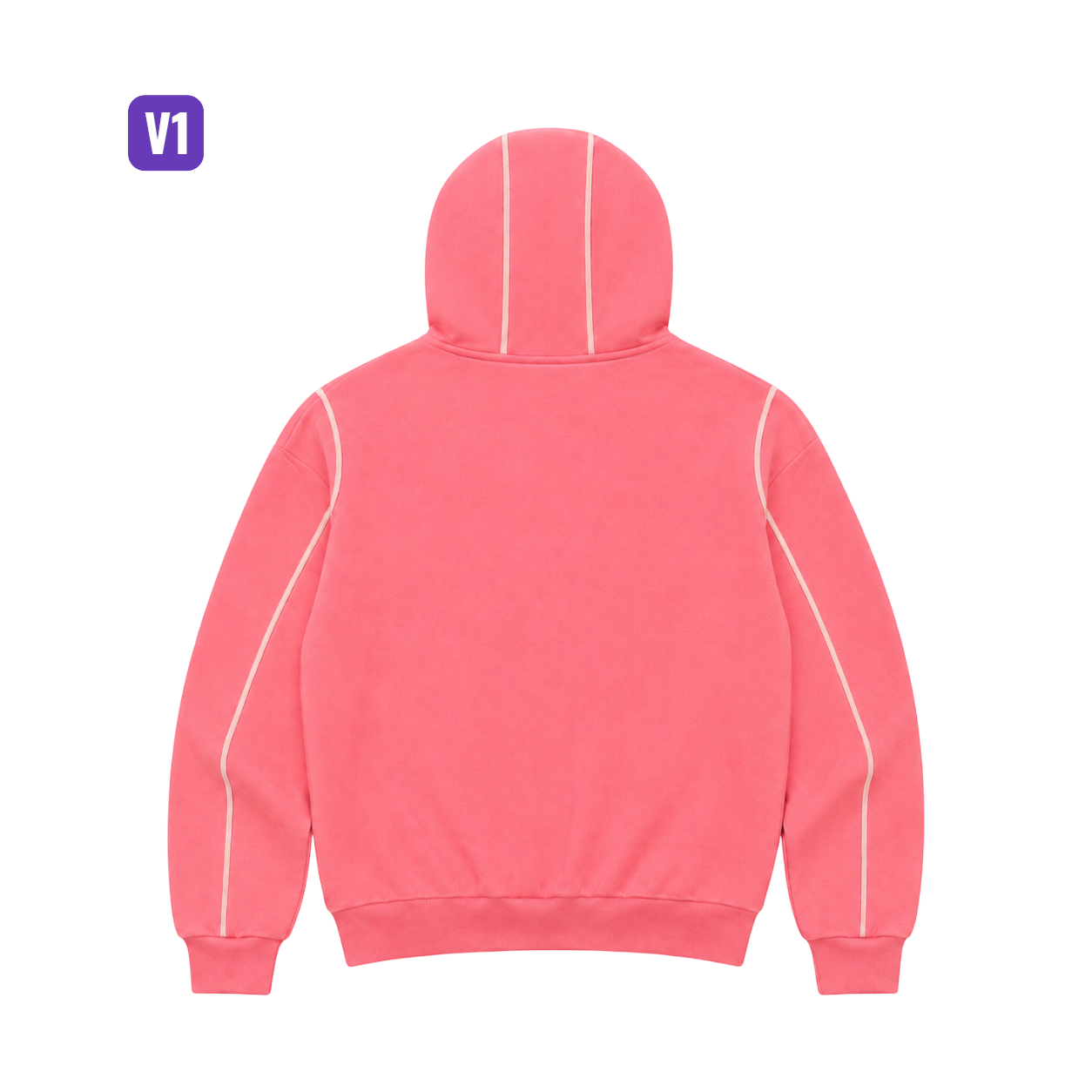 CROOKSLDN pink baggy hoodie made of 550gsm brushed fleece with contrast piping detail, back view