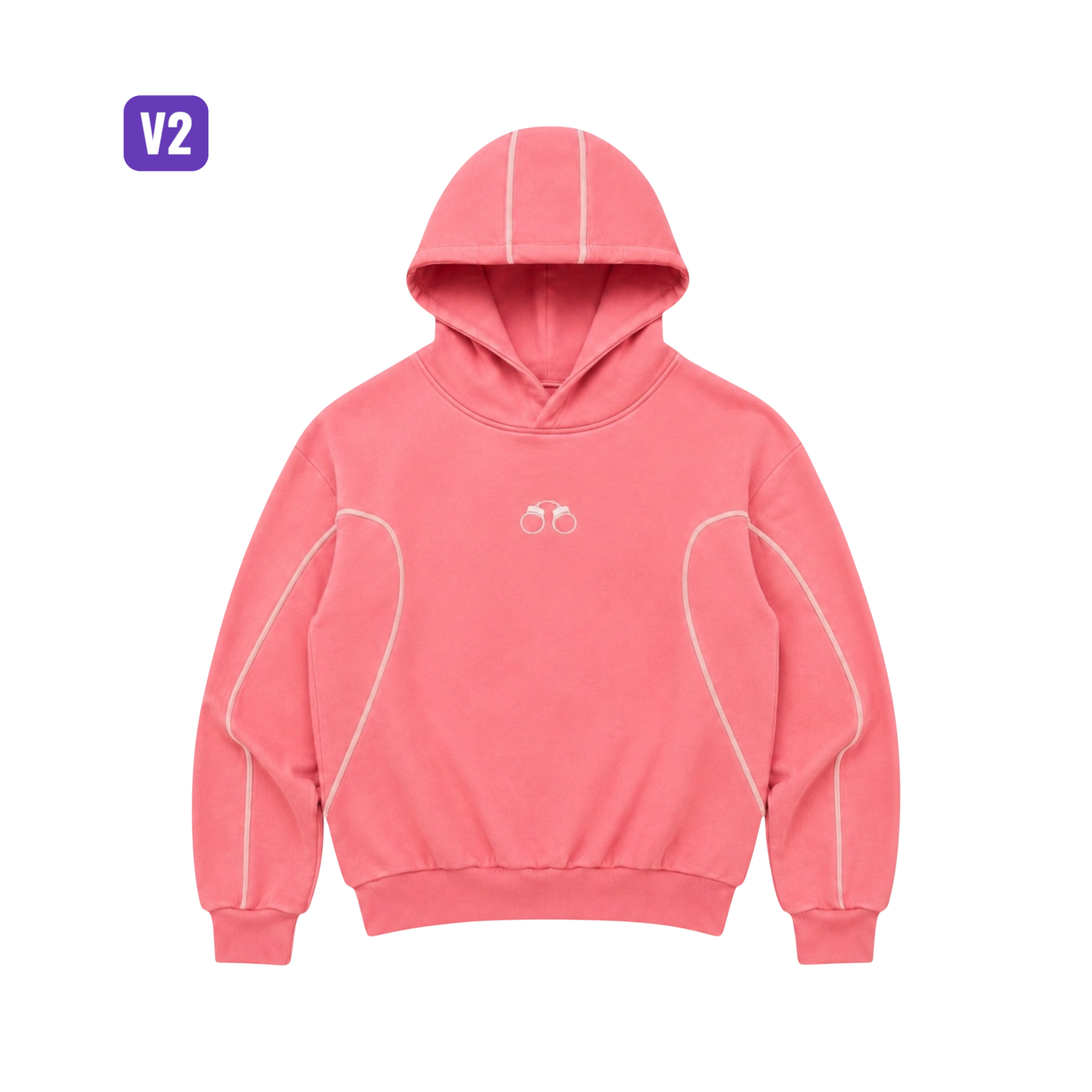 CROOKSLDN pink baggy fit hoodie made from 550gsm brushed fleece with white piping detail and handcuff logo embroidery