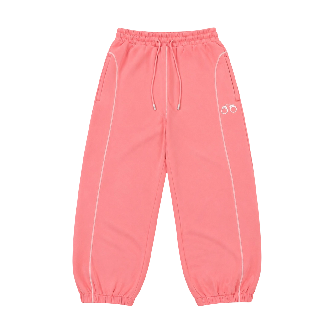 CROOKSLDN pink baggy sweatpants in 550gsm brushed fleece with white piping detail and cuffed ankles.