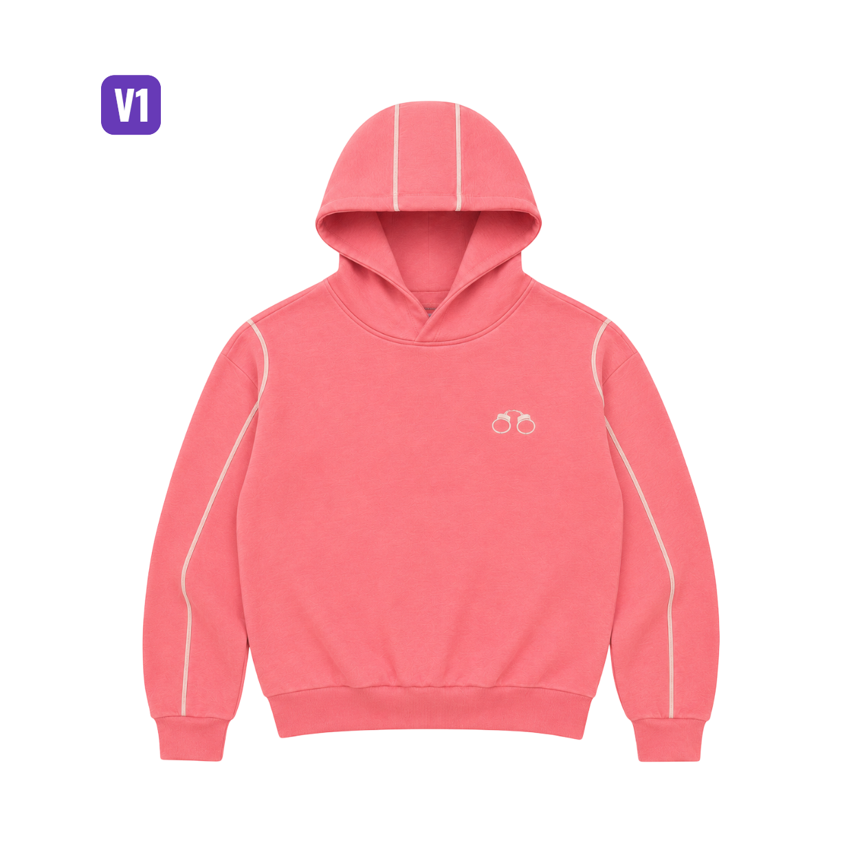 CROOKSLDN pink baggy fit hoodie in 550gsm brushed fleece with white piping detail and small handcuff logo embroidery.
