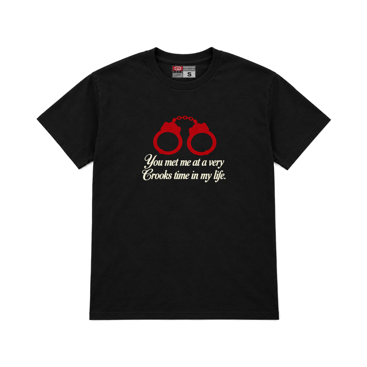 CROOKSLDN black T-shirt with the V.C.T.I.M.L graphic on the chest