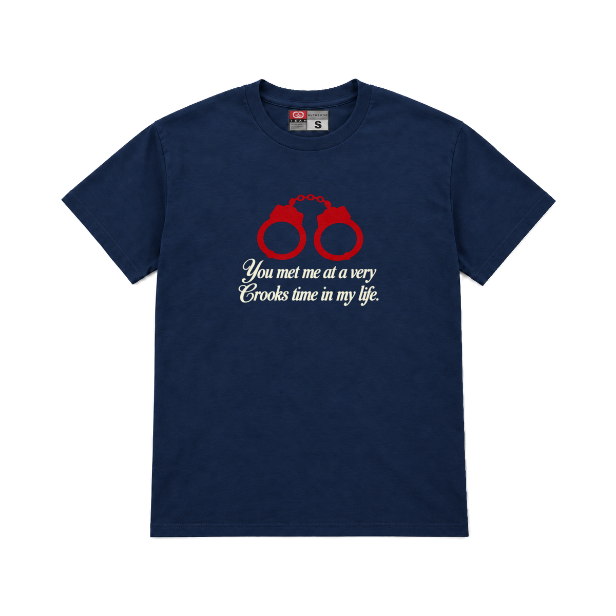 CROOKSLDN navy T-shirt with the V.C.T.I.M.L graphic on the chest